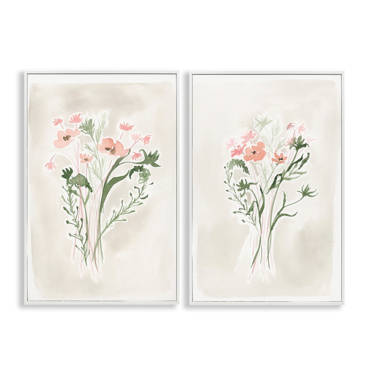 Stupell Industries Simple Watercolor Flowers 2 pc Framed Giclee Wall Art Set Design by Elizabeth Medley